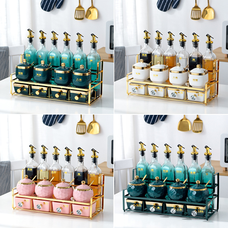 輕奢廚房調料盒套裝家用組合裝玻璃油壺儲物瓶鹽味精可愛調味罐子