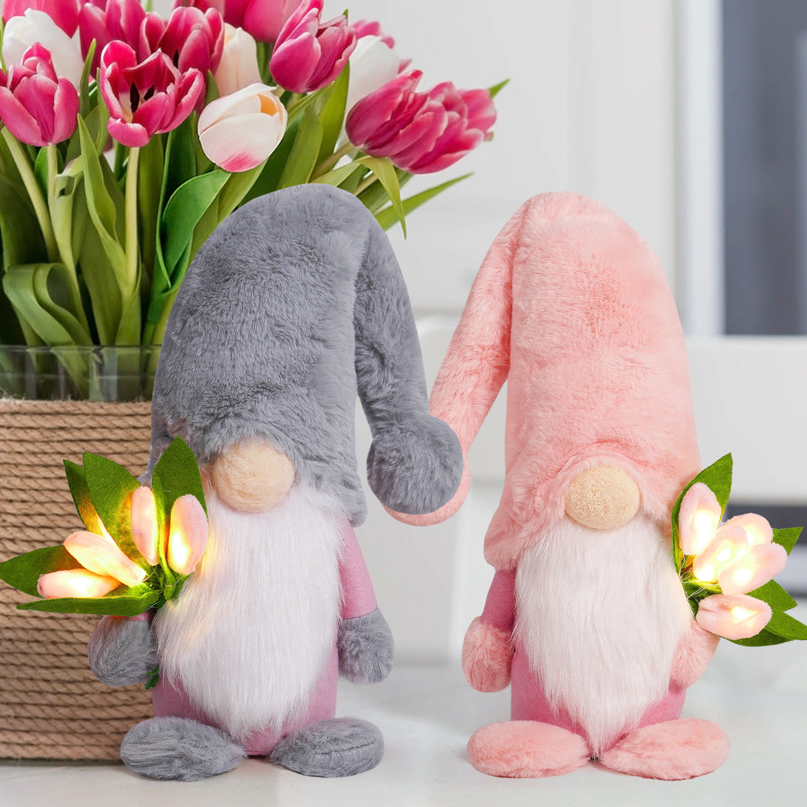 Transfronterizos luminosos tulipanes Rudolph Día de la Madre Día de San Valentín Muñeca Madre Regalo de cumpleaños Decoración de ventanas en el hogar