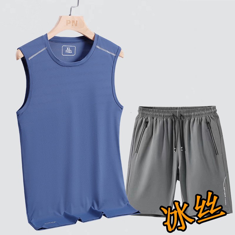 Traje deportivo king size hombre verano camiseta sin mangas cuello redondo chaleco de hielo secado rápido chaleco de hielo hombre image 14