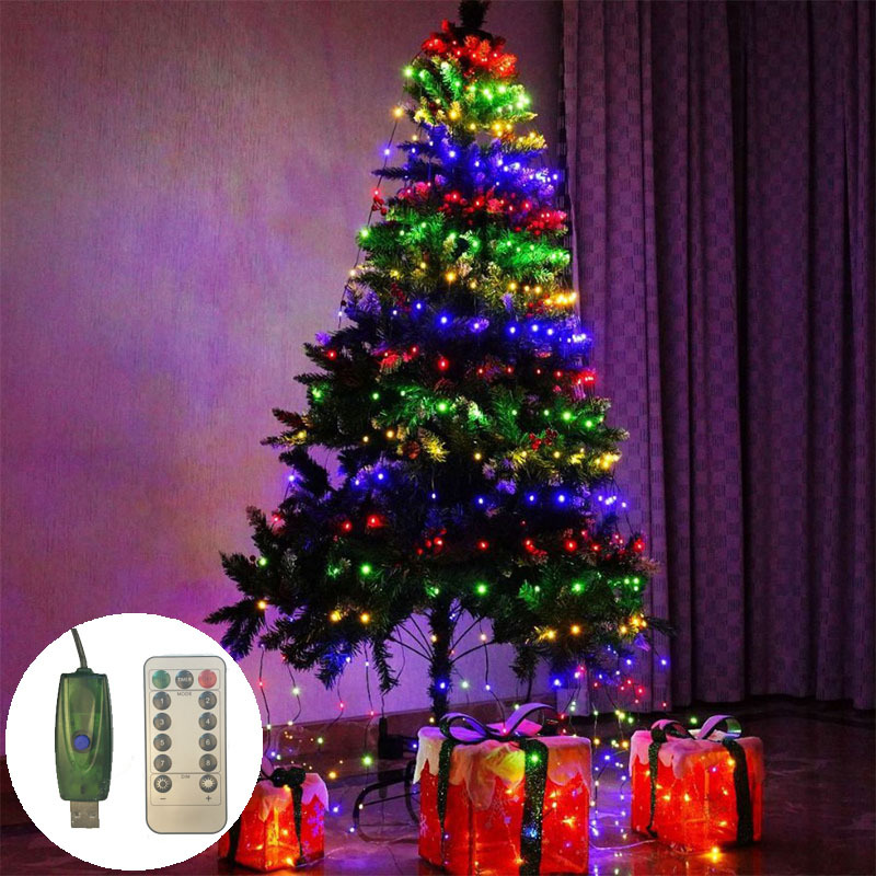 Transfronterizo nuevo anillo de línea de cuero verde oscuro árbol de Navidad iluminación de techo colgante árbol decoración de color iluminación parpadeante LED string