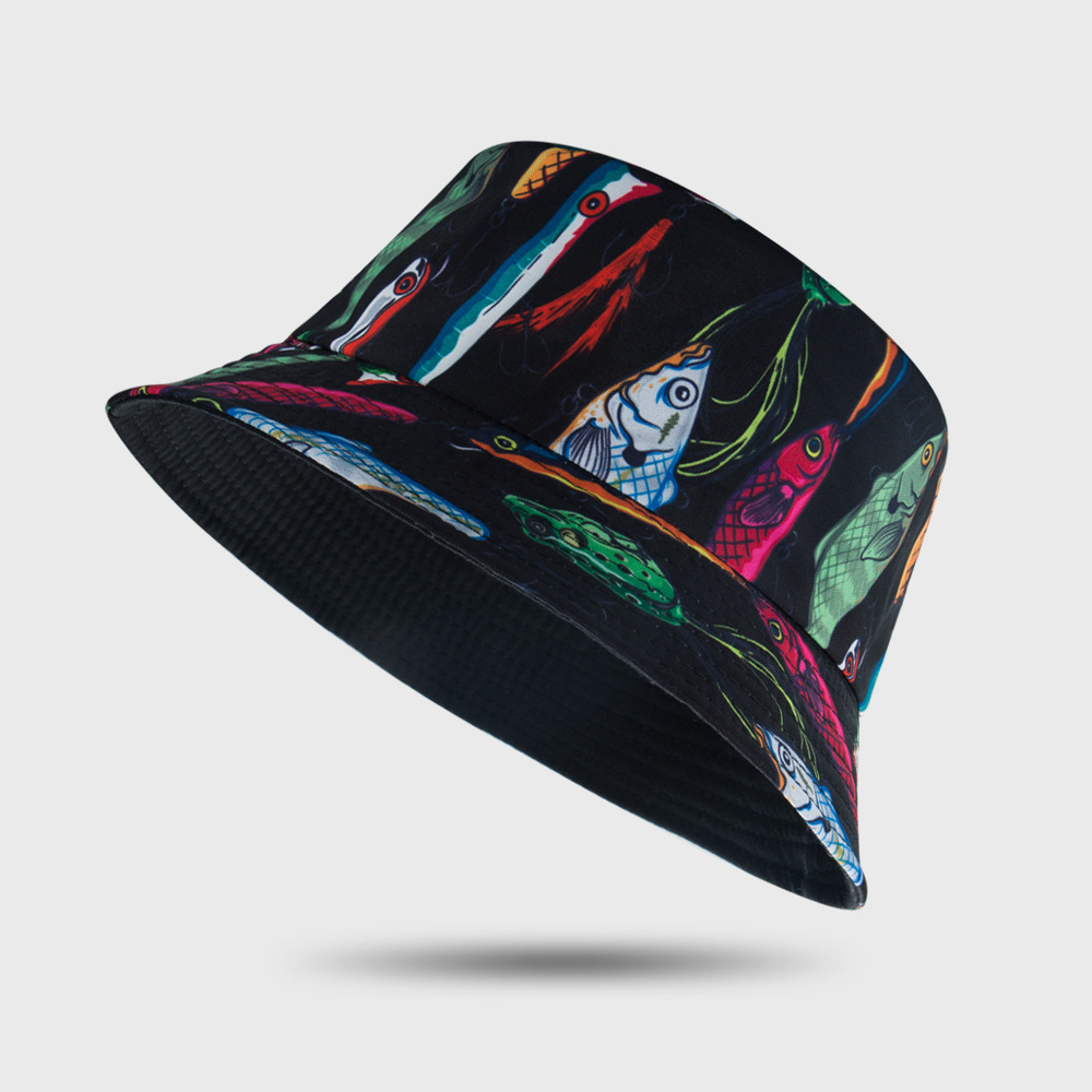 120g Weight Housewarming, Anniversary, Business, Wedding, Outdoor, Travel, Birthday, Festival, Sports, Shopping Occasion Cotton Material Graffiti Pattern Unisex Gender Fashion Style One Size Size New Fisherman Hat Personality Simple And Colorful Wild Flat Top Double-sided Can Wear Basin Hat 4