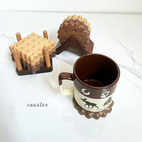 Creative biscuit solid wood coaster, wood color tea coaster, mug, milk cup, coffee coaster, coaster insulation pad