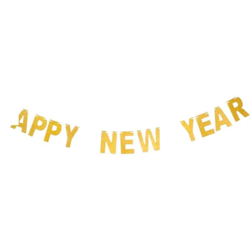 Año Nuevo decoración guirnalda Feliz Año Nuevo carta brillo Navidad estrella de cinco puntas Bandera de oro pull bandera al por mayor