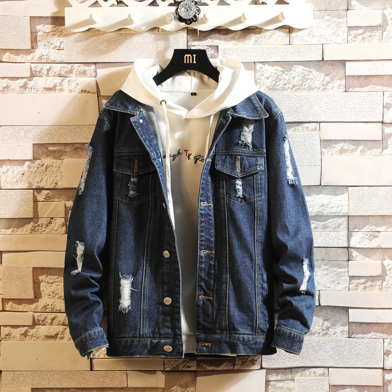Spring Men's ripped Denim coat jacket male student handsome Korean style personalized casual Denim top fashion
