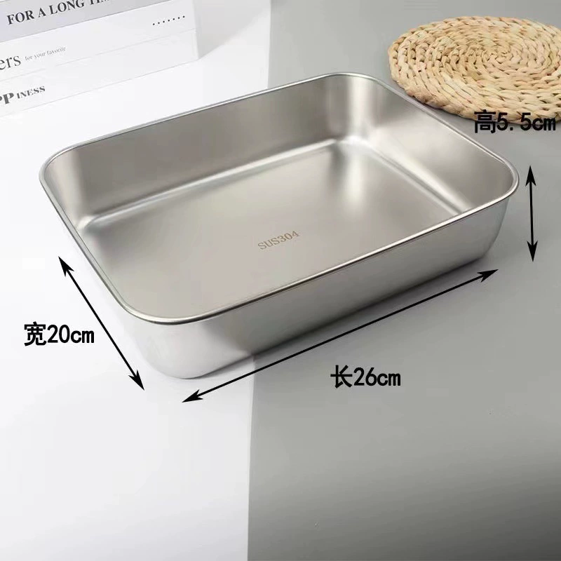 Stainless steel rectangular food storage box, 13.5×10.5×5.5 cm & 26×20×5.5 cm, 201 or 304, plastic or steel lid
