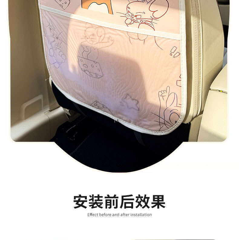 Cat and Mouse Cartoon Car Seat Back Anti-Kick Pad Car Seat Back Anti-Dirt Pad with Storage Bag