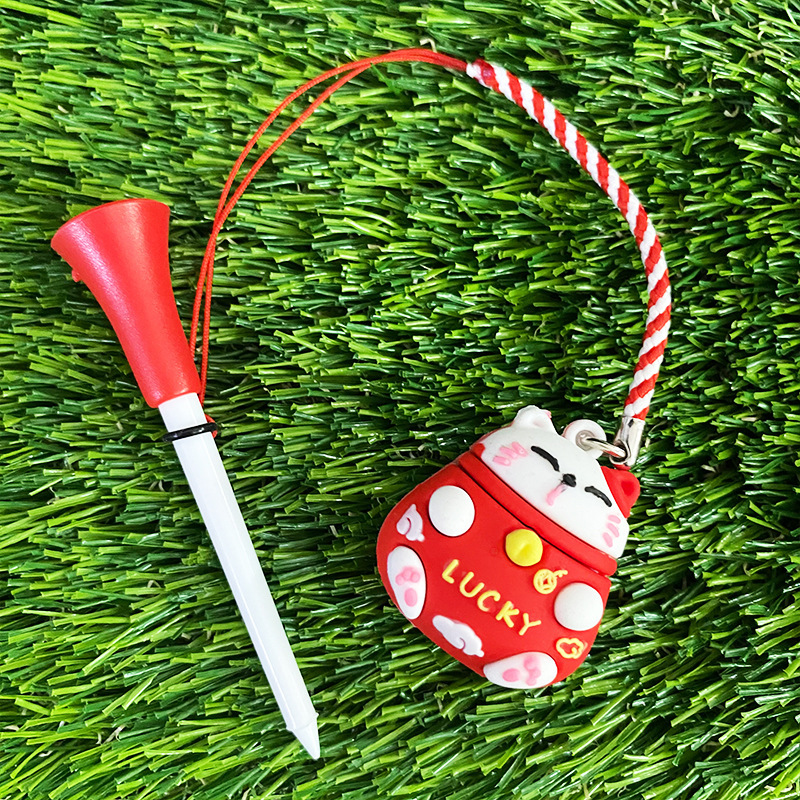 招财猫高尔夫球Tee 83mm塑料球钉 卡通图案挂饰GOLF TEE带绳防丢|undefined