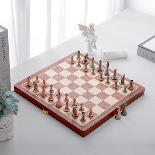 Metal Chess Wooden Folding Chessboard Kidsren's Competition Special High-End Gift Box Chess Piece Ornaments for Gift Giving