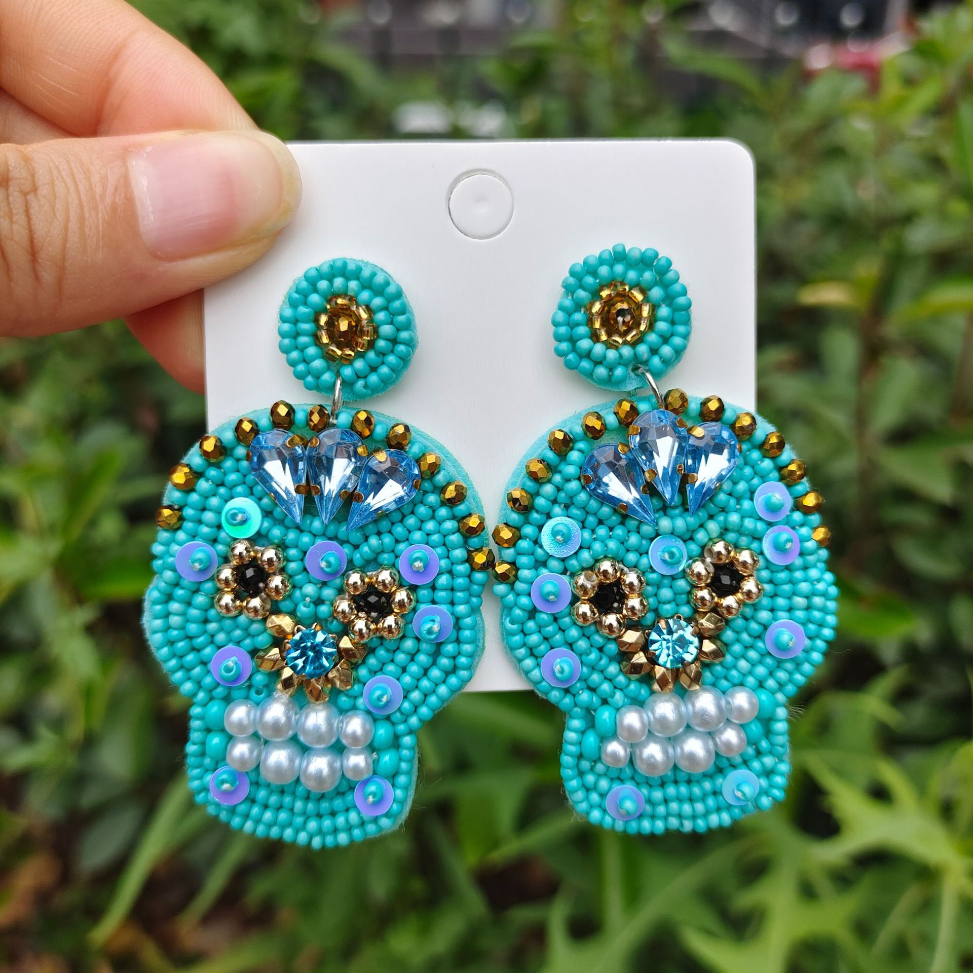 1 Pair Fashion Skull Beaded Resin Earrings display picture 3