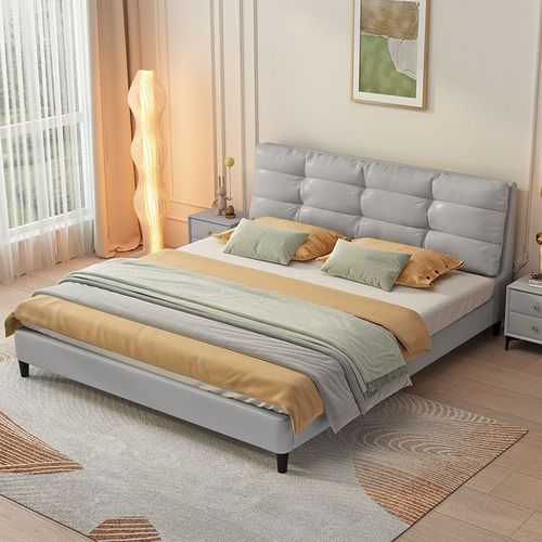 w! Bed 1.5 household leather bed double bed 1.2m cloud bed 1.8 rental main bedroom large bed light luxury style solid wood