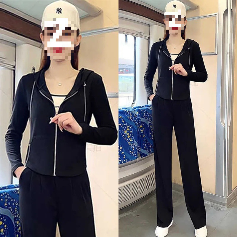 时尚休闲套装女2025年春秋季新款小个子开衫连帽减龄运动服两件套|undefined