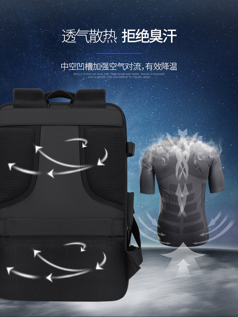 Erweiterbar Rucksack Geschäft Pendeln Dienstreisen großes Fassungsvermögen multifunktional Nass-Trocken-Trennung Freizeit Reisen Laptop-Rucksack