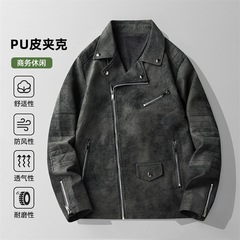 复古西装领皮衣男士机车外套秋冬加绒潮流美式休闲鹿皮绒pu皮夹克