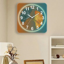 新中式蓝绿双色银杏叶方形银杏叶挂钟