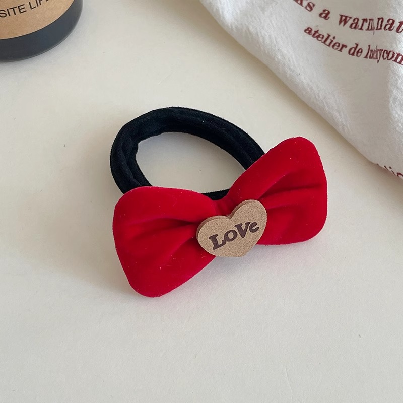 Niños de Año Nuevo de terciopelo rojo arco banda de pelo niñas lindo lazo cuerda de pelo alto elástico durable cabeza cuerda banda de goma