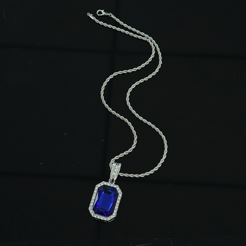 Collar con Colgante Cuadrado de Piedras Preciosas Coloridas Estilo Hip-hop, Estilo Minimalista, Unisex, Cadena para Suéter, Joyería