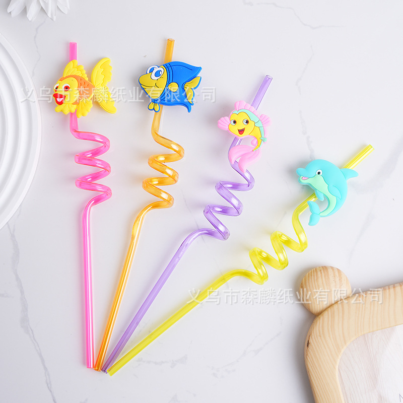 Transfronterizo Amazon dibujos animados forma paja creativa fiesta de cumpleaños decoración espiral curvado arte paja al por mayor