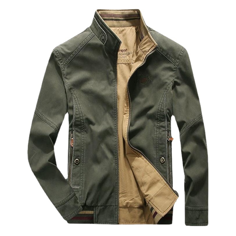 Chaqueta de doble cara de los hombres de primavera y otoño collar de pie suelta más el tamaño de mediana edad y anciano papá casual de doble cara chaqueta de ropa de trabajo