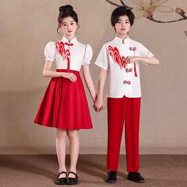 六一儿童合唱演出服诗歌朗诵小学生红色女童爱国主题演讲比赛服装
