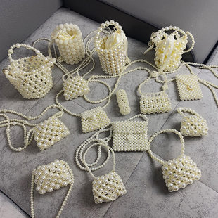 Shoulder bag pearl, small retro woven children's bag handmade