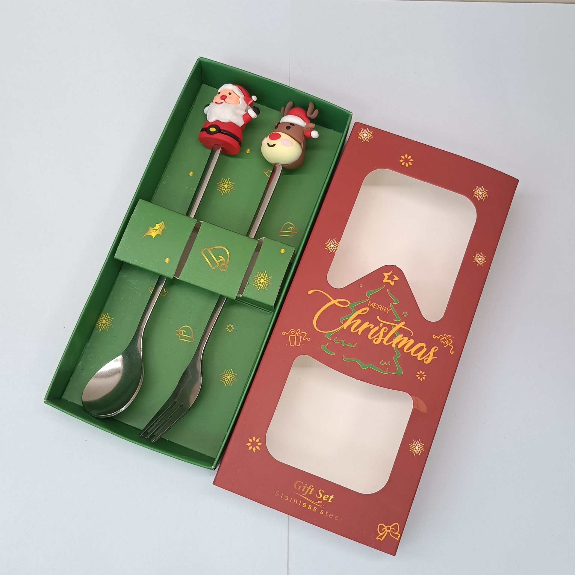 Cuchara transfronteriza de acero inoxidable Santa Claus árbol cuchara de café postre tenedor de fruta muñeca cuchara tenedor vajilla juego de regalo image 39