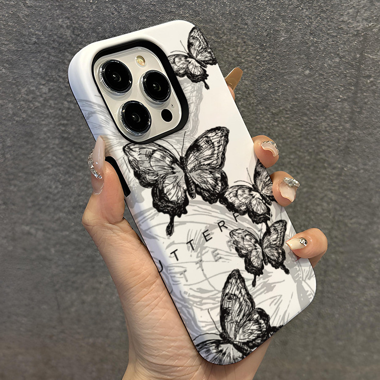 Cross-Border Popular Butterfly Phone Case Apple 17 Two-In-One Korean Film iPhone 16 Phone Case Anti-Drop 15P