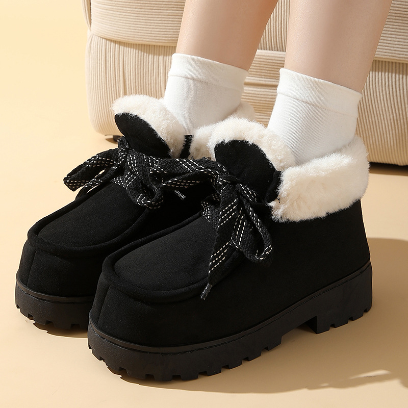 时尚舒适厚底加绒外穿女2025加绒雪地靴加厚冬季保暖复古棉鞋女士