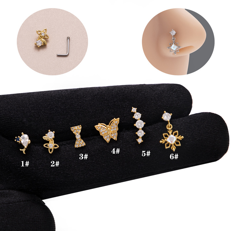 Ethnic Style Butterfly Stainless Steel Copper Zircon Nose Studs In Bulk display picture 1