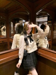 鱼兔子的兔子小香风蕾丝雪纺上衣女2025春季新款高级感长袖打底衫