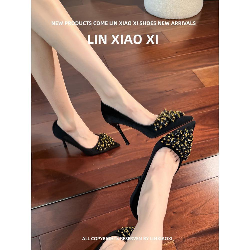 New Spring Autumn Stunning Rhinestone Black High Heels Women, Elegant And Sophisticated, Comfortable For The Feet, Thin_vogvips.com