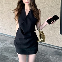 ファッションスーツ無地スイングカラーノースリーブトップ婦人服 2025 夏のファッション新しいハイウエストスカートショートスカート