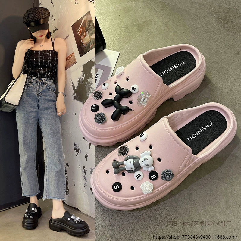 2025 Внешняя торговля Новый стиль ручной работы DIY пещерные тапочки Баотоу противоскользящая толстая подошва женская наружная обувь для садовых пещер оптом