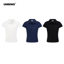 UNBDNS美式正肩短袖T恤女运动羽毛球网球服上衣POLO衫V领舒适上衣