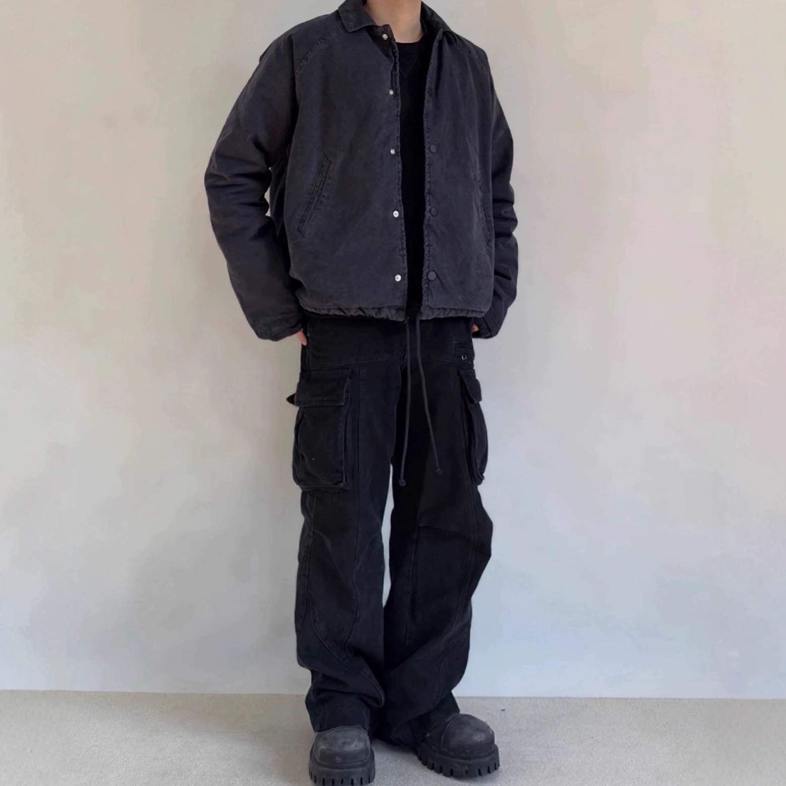 Kanye Yzy American Retro Distressed Washed Cashmere Silhouette Jacket Lapel Loose Casual Jacket for Men