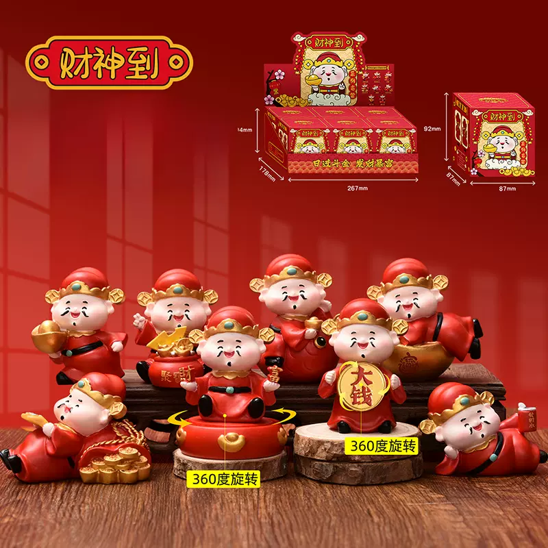 国潮风财神到盲盒摆件树脂工艺品桌面车载好寓意摆件装饰厂家直销