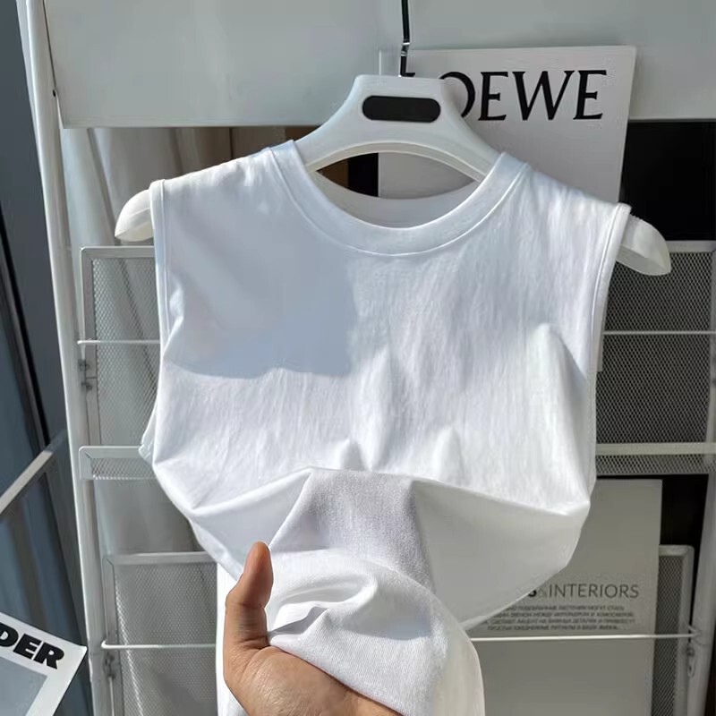 メンズベースレイヤー純綿ノースリーブベストメンズホワイトベストTシャツメンズフィットネススポーツインナールーズヘビートップ|undefined