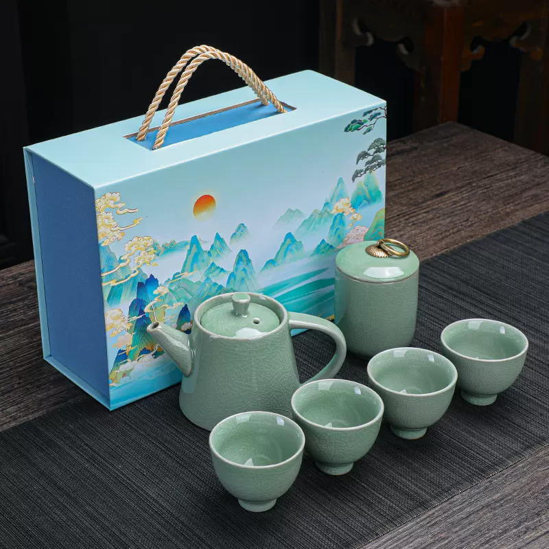 哥窑茶具套装家用轻奢中式高档陶瓷礼品茶壶功夫茶杯伴手礼礼盒装
