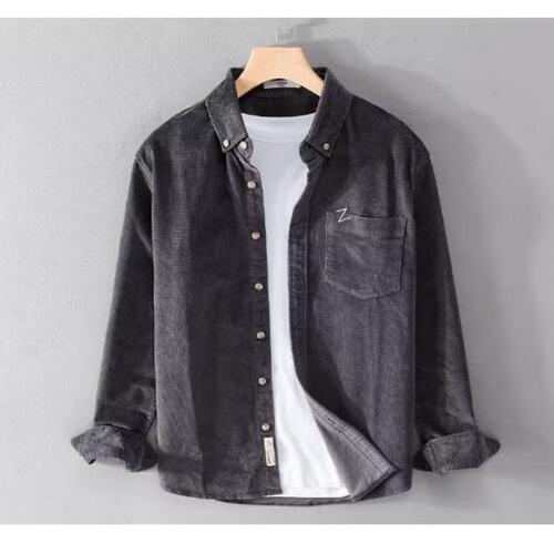 Men's Autumn/Winter Corduroy Jacket with Long Sleeves — Instagram-Friendly, Casual Hong Kong-Style Solid-Color Top in Plus Sizes, Trending Now