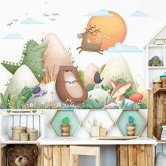 Mountain Peak Moon Elk Wall Sticker Children's Room Bedroom Background Sticker Sofa TV Background Wall Kindergarten Decorative Wall Sticker