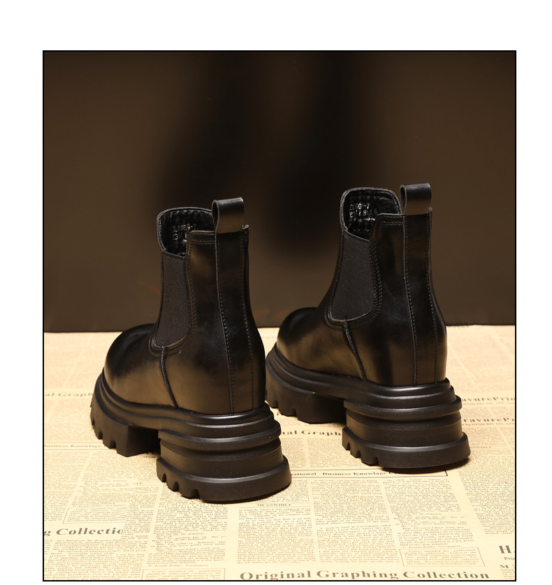 Boot nữ Chelsea cổ ngắn kiểu Anh đế dày tăng chiều cao — đen chi tiết 12