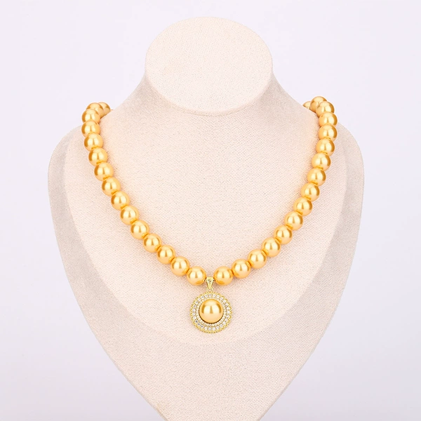 Yellow golden necklace from pearl, 10mm