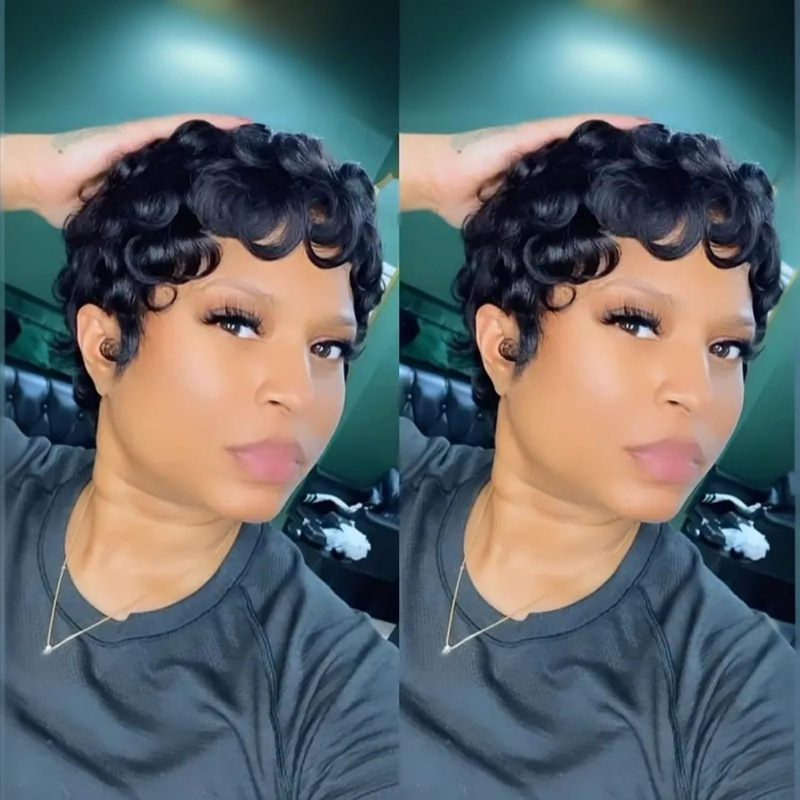 Cross-Border African Wig Women's Small Curly Hair Wig Black Short Curly Hair Wig Little Elf High Temperature Silk Short Wig