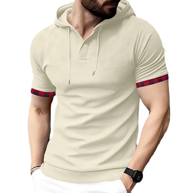 Men's hoodie men's casual short sleeved t-shirt top color matching sleeves_vogarts.com