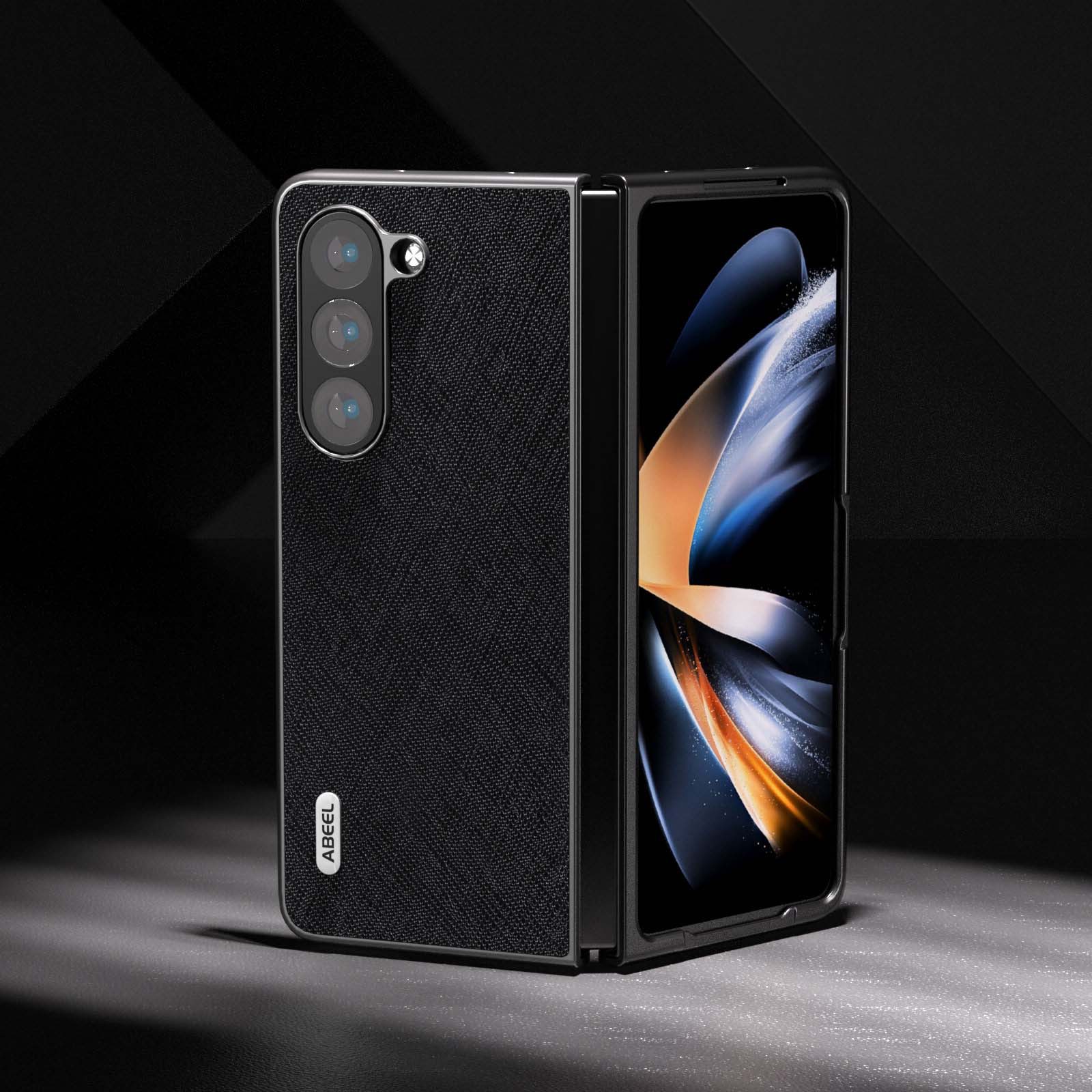 Suitable for Samsung Galaxy Z Fold5 Business Cross Pattern Phone Fold 5 Head Layer Cow Leather Protective Case_voghion.com