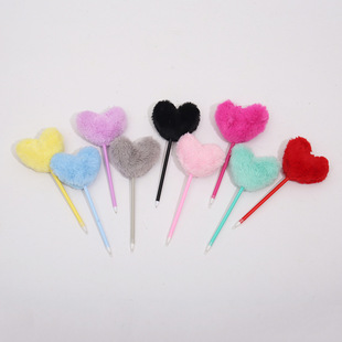 Cross-border in stock Morandi color love brush creative girl plush velvet neutral ball pen peach heart fur ball
