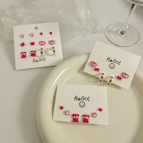 Strawberry Bear Series S925 Sterling Silver Earrings  New Earrings for Female Students Small Earrings and Ear Bone Nails Wholesale