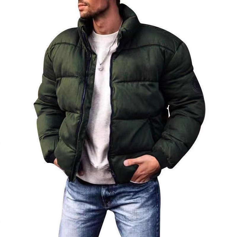 Men's Winter Warm Polyester Padded Jacket With Stand Collar, Loose Fit Casual Coat For Big & Tall (Black, Army Green, Red, Gray)_voghion.com