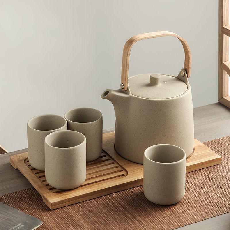 Japanese-Style Ceramic Tea Set Cold Water Tea Cup Household Teapot Large Capacity Water Kettle for Brewing Tea Rustic Simple