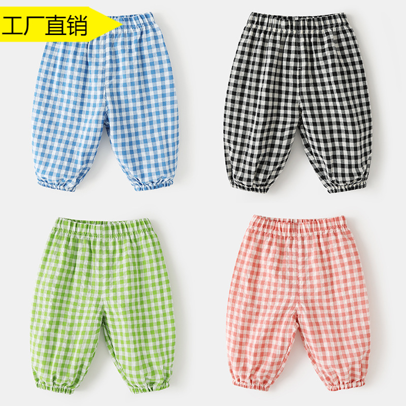 Baby's Plaid Anti-mosquito Pants Korean Style Summer Baby's Summer Trousers Boys Casual Pants Children's Breathable Pants Summer Wear