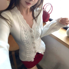 ffcheer 初雪夕暮/织风私语 V领毛针织开衫女修身显瘦外搭上衣秋